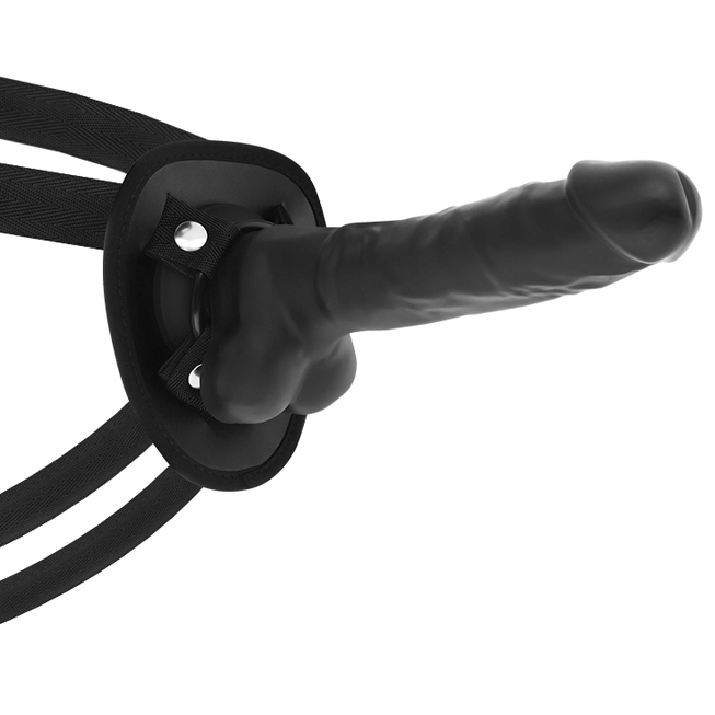 Arnés de Silicona Negro con Anillo para el Pene Articulado 18cm
