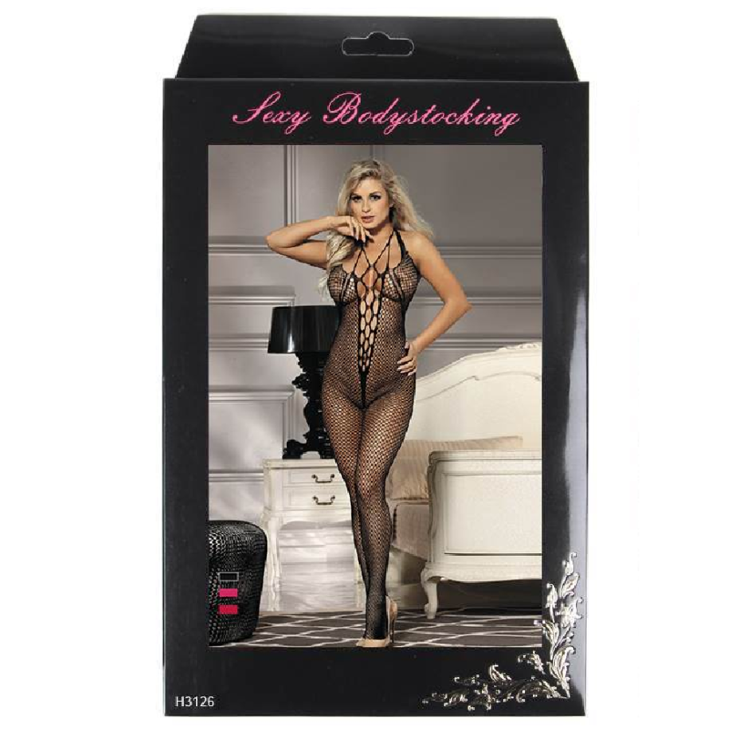 Bodystocking Sedutor com Decote de Cabresto e Costas Abertas