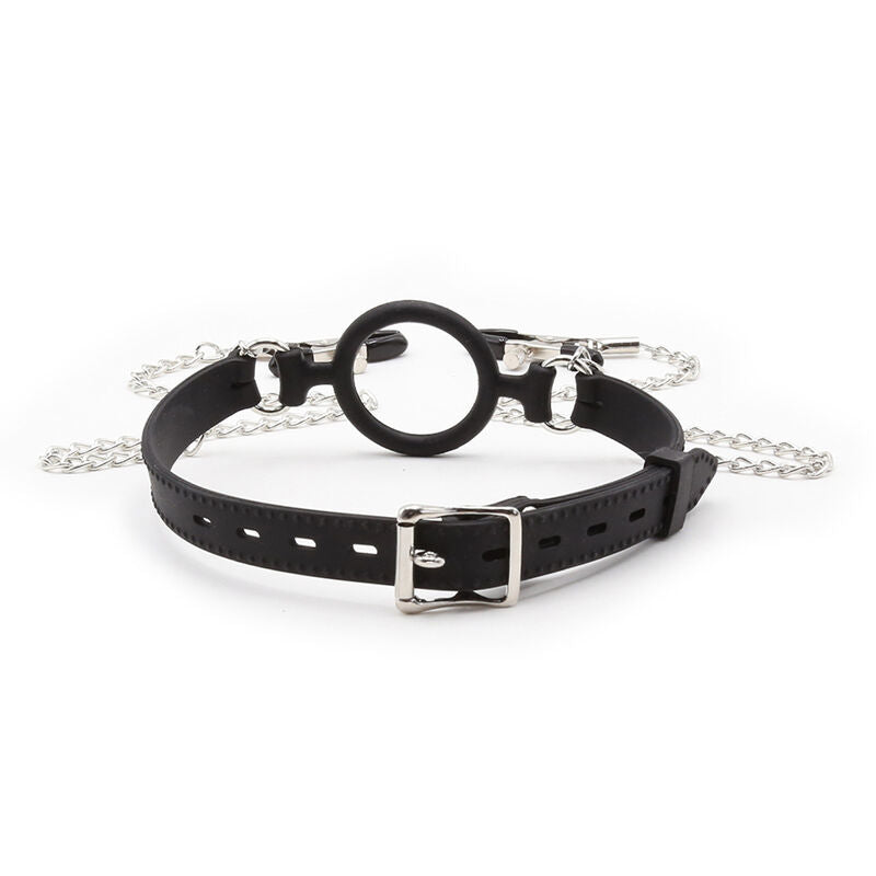 Bondage Ring Gag with Nipple Clamp Chains