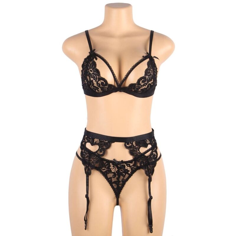 3-Piece Lingerie Set with Bra, Garter & Thong