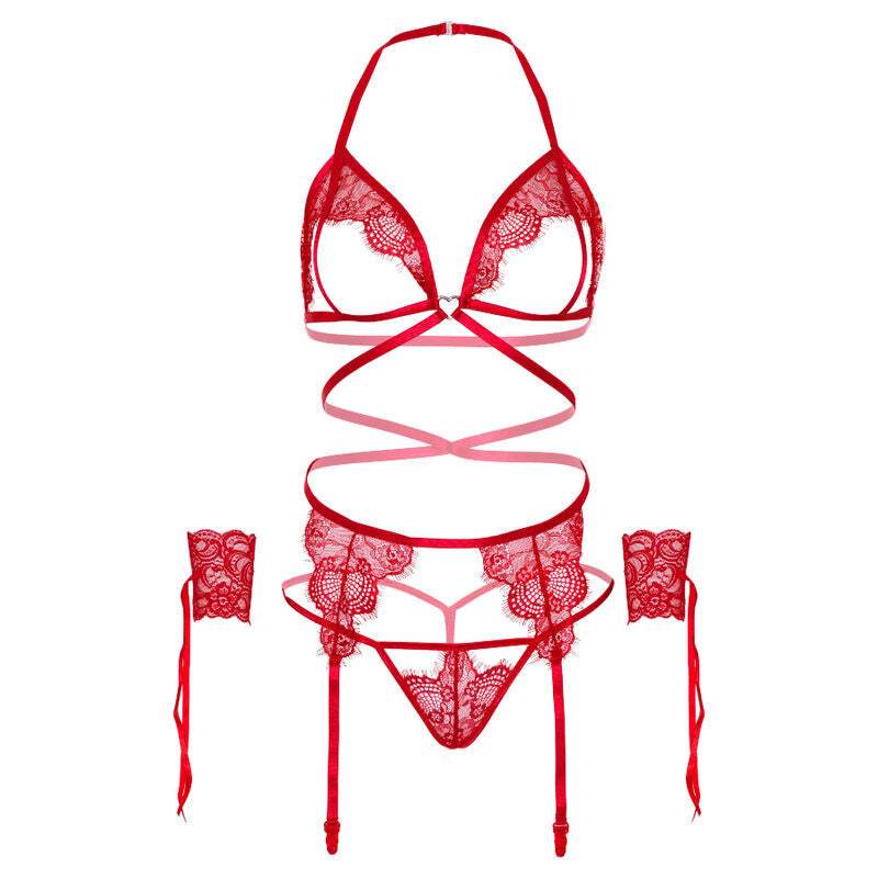 Conjunto de Lingerie Vermelha com Algemas para os Pulsos