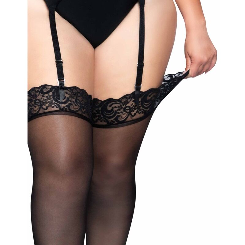 Plus Size Black Lace Top Nylon Stockings