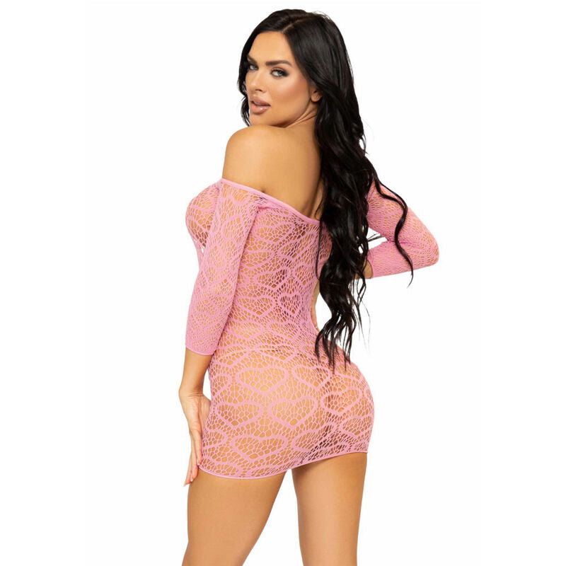 Mini Vestido de Rede com Coração Rosa Sensual