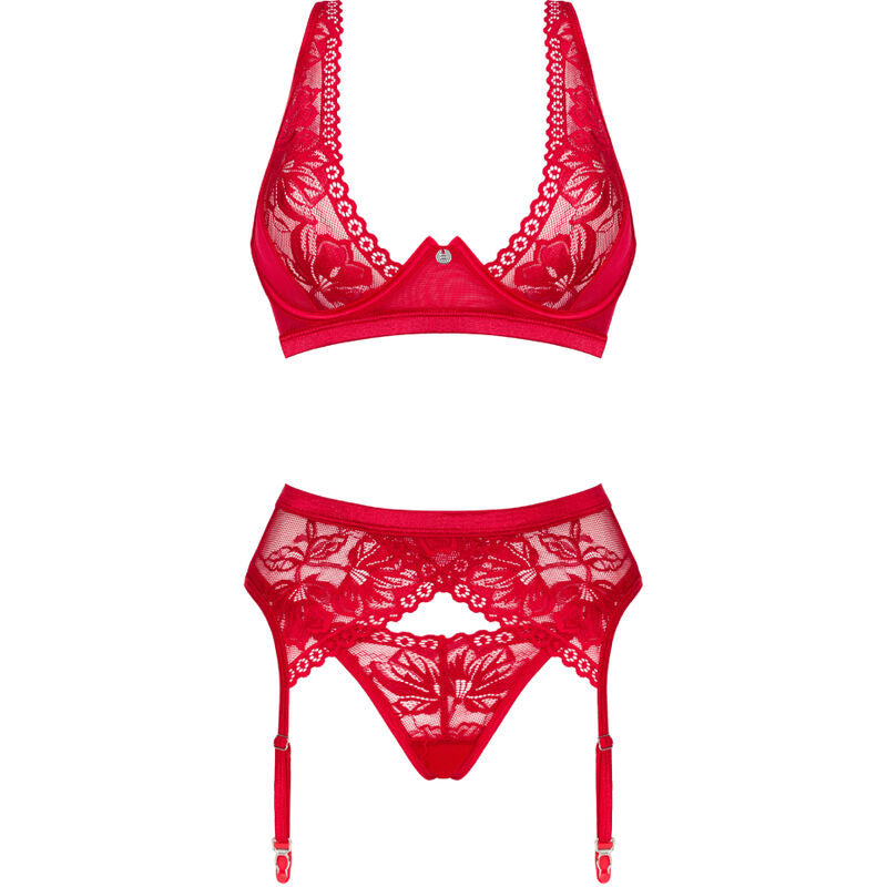 Red Lacelove Three-Piece Lingerie Set