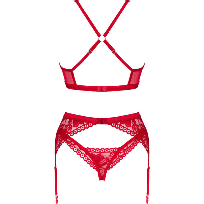 Red Lacelove Three-Piece Lingerie Set