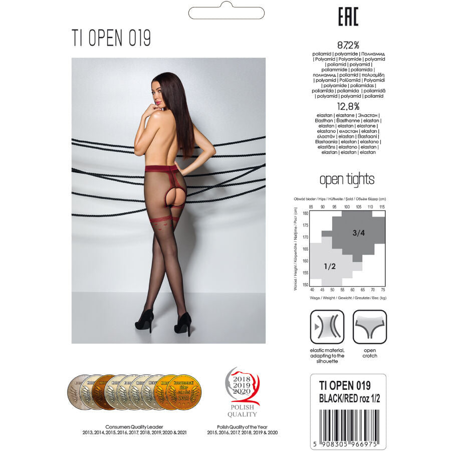 Tiopen 019 Black/Red 3/4 Length Tights 20 Den