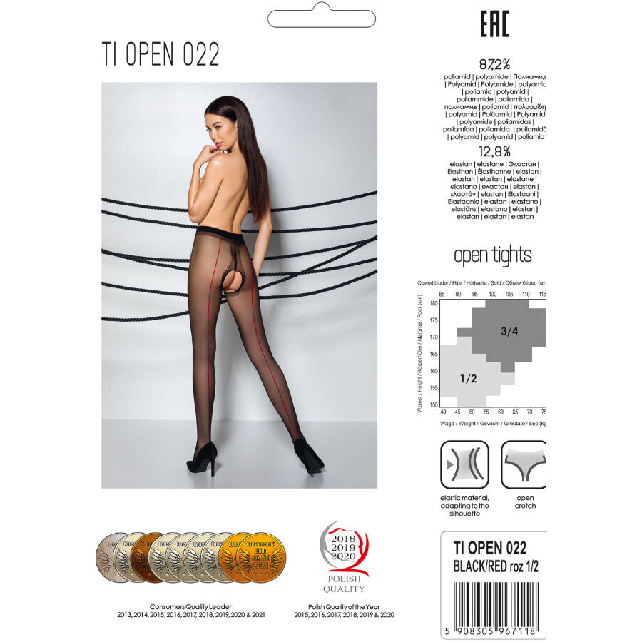 Tiopen 022 Black/Red Sheer Tights 20 Den