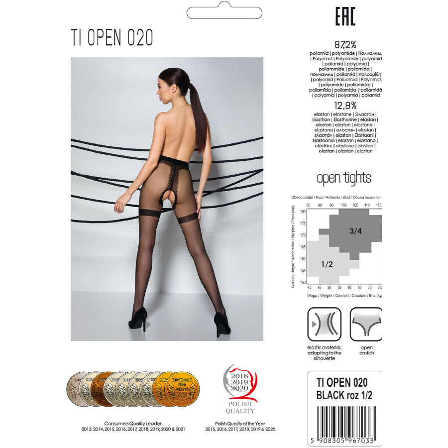 Tiopen 020 Sheer Black 3/4 Tights 20 Den