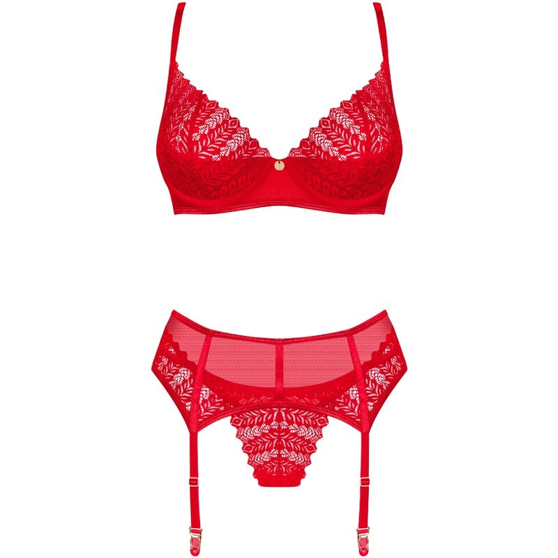 Conjunto de Lencería Roja de Tres Piezas Ingridia