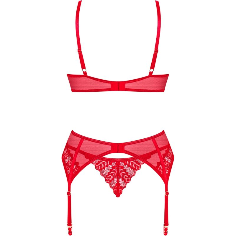 Conjunto de Lencería Roja de Tres Piezas Ingridia