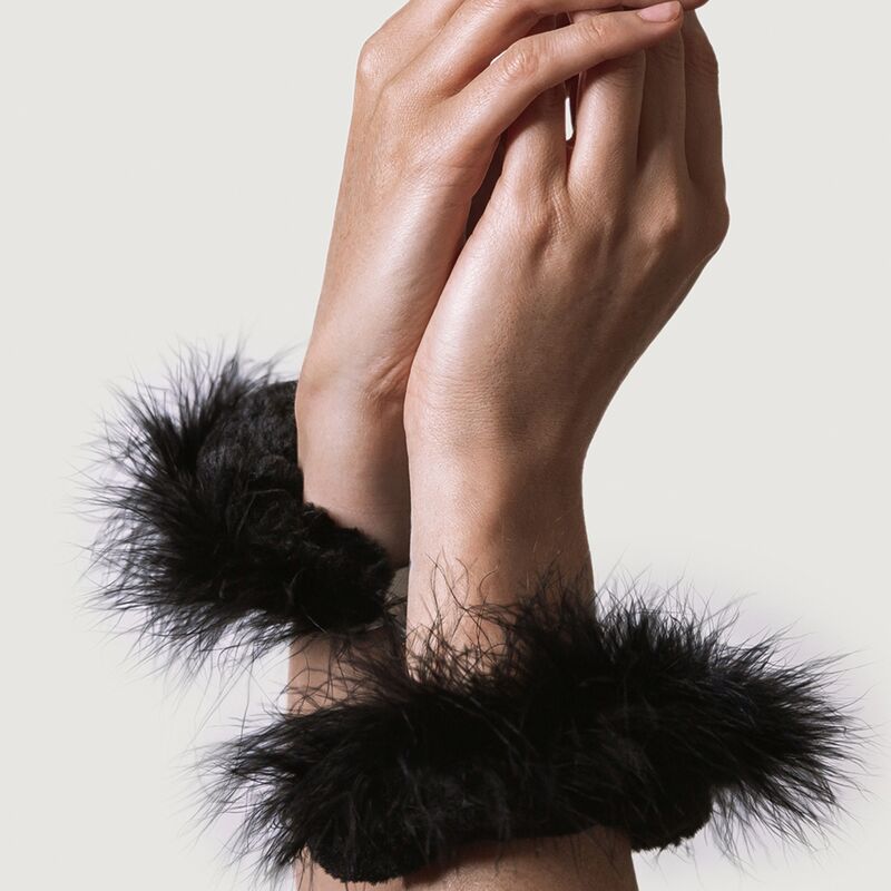 Metal Handcuffs with Black Feathers