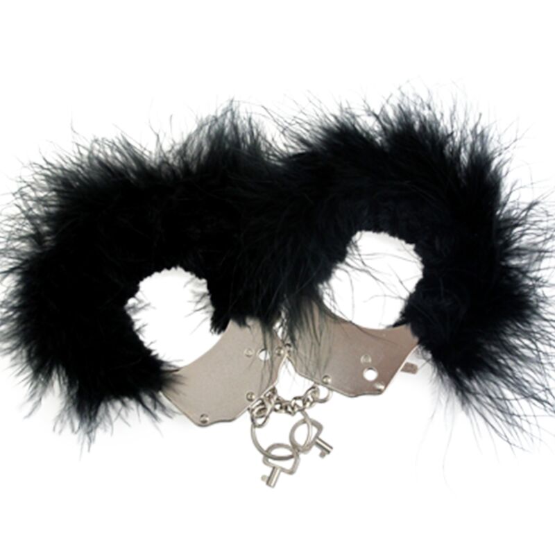 Metal Handcuffs with Black Feathers