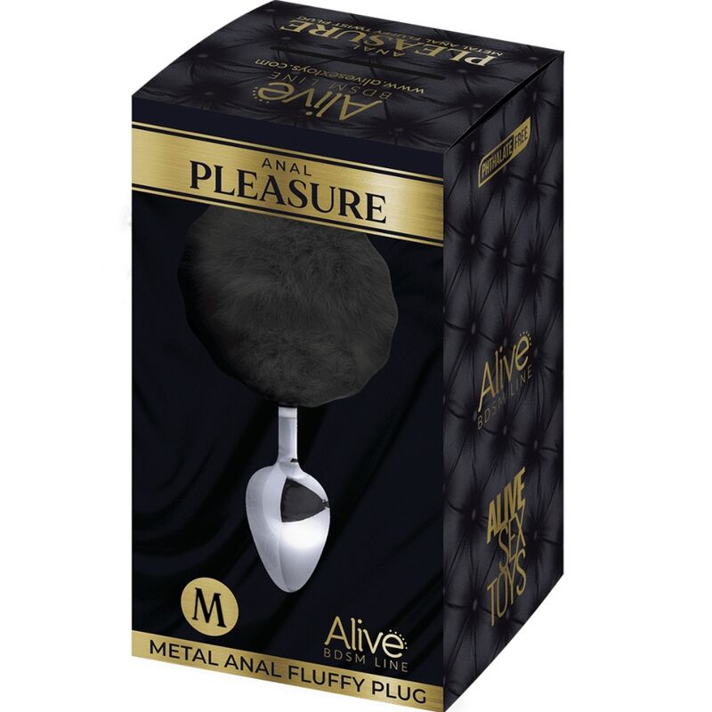 Plug Anal de Metal Negro con Pelusa para Placer Talla M