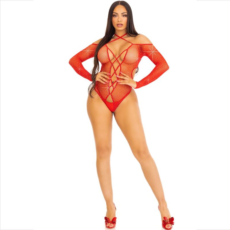 Glossy Red Crotchless Bodysuit
