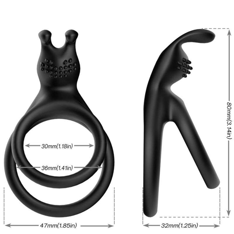Tensy Double Rabbit Vibrating Ring Black