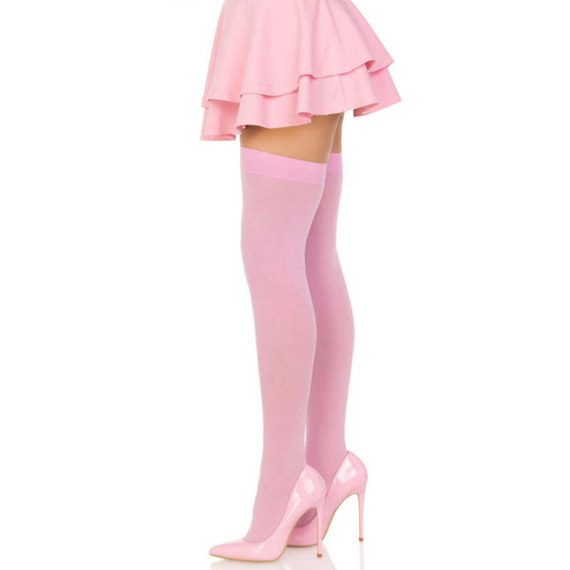Seductive Pink Nylon Thigh High Stockings
