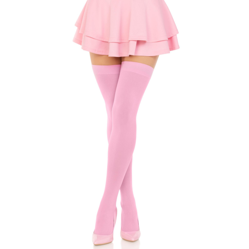 Seductive Pink Nylon Thigh High Stockings