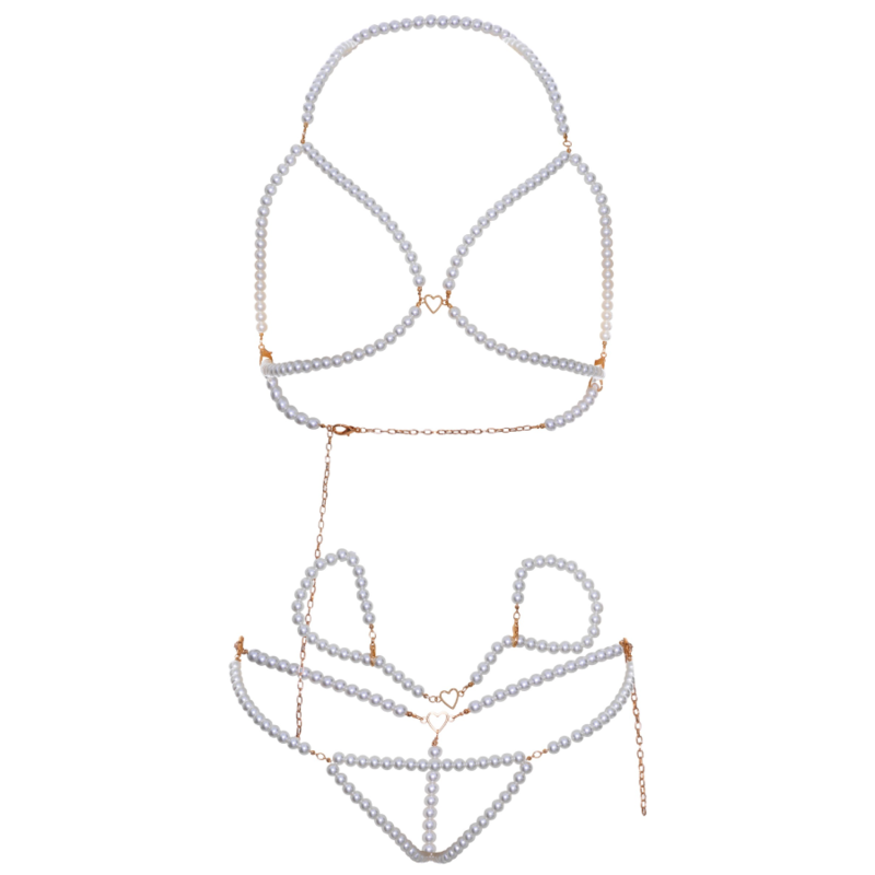 Conjunto Elegante de Pulseiras com Tanga e Soutien de Pérolas