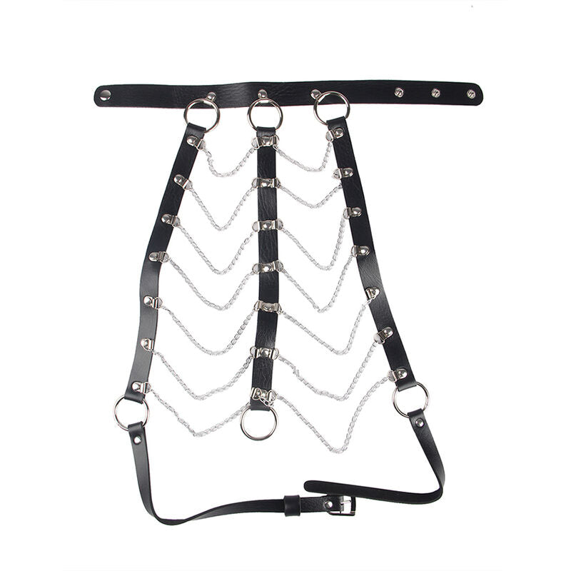 Black Leather Chest Harness with Chains