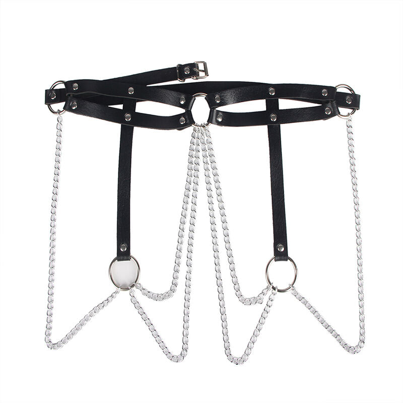 Elegant Black Leather Chain Belt