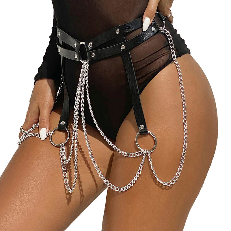 Elegant Black Leather Chain Belt