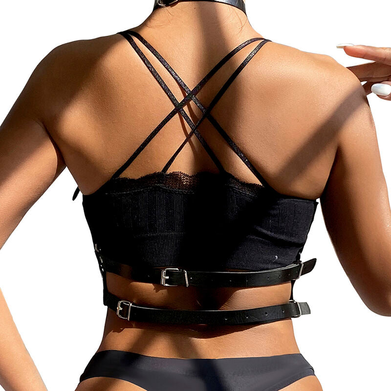 Black Leather Ring Chest Harness