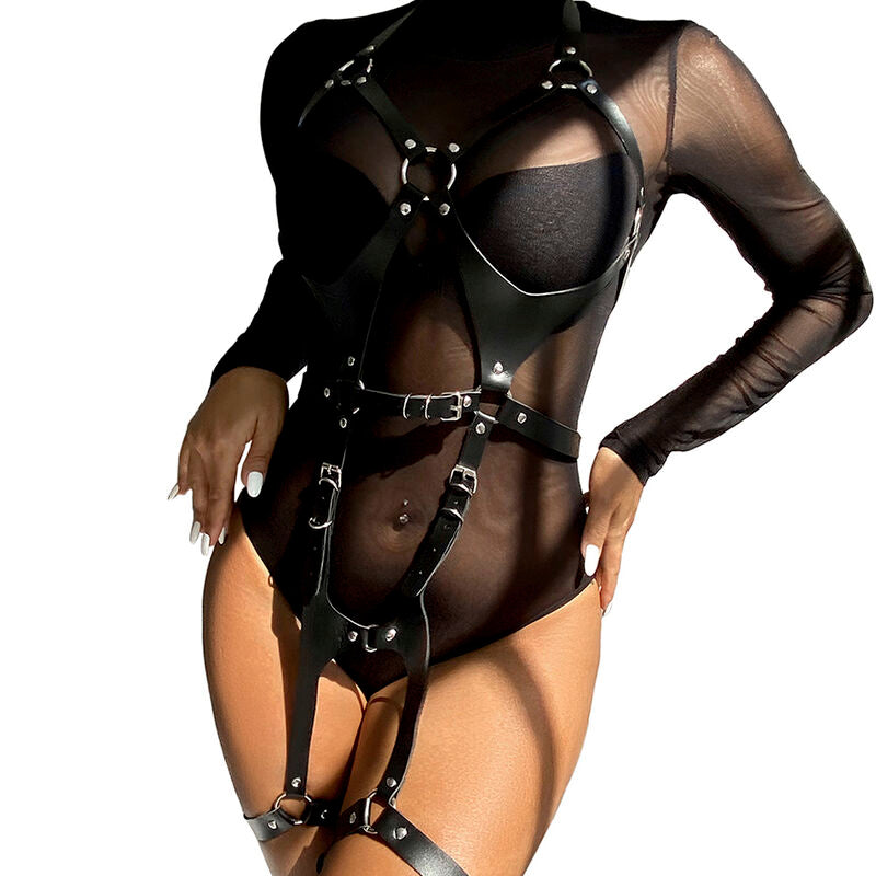 Seductive Body Harness with Leather Buckles