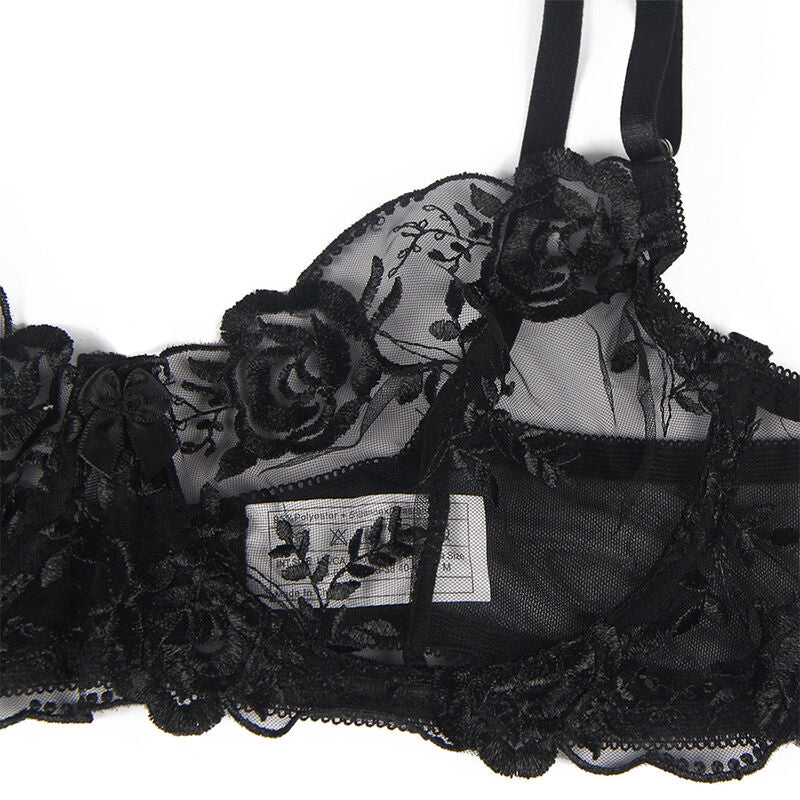Conjunto de Lencería de 3 Piezas con Estampado Floral - Negro L/XL