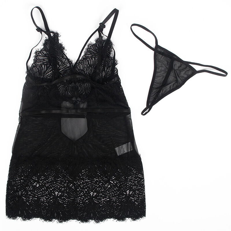 Babydoll Elegante de Renda Preta L/XL