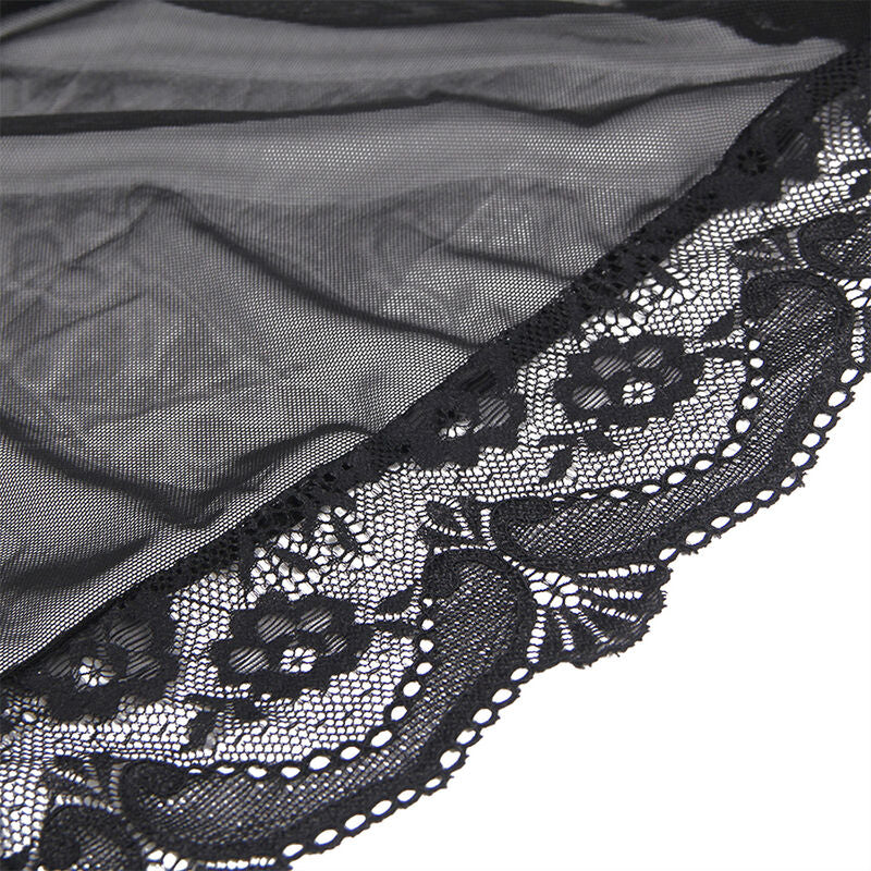 Sheer Lace-Trimmed Black Robe L/XL