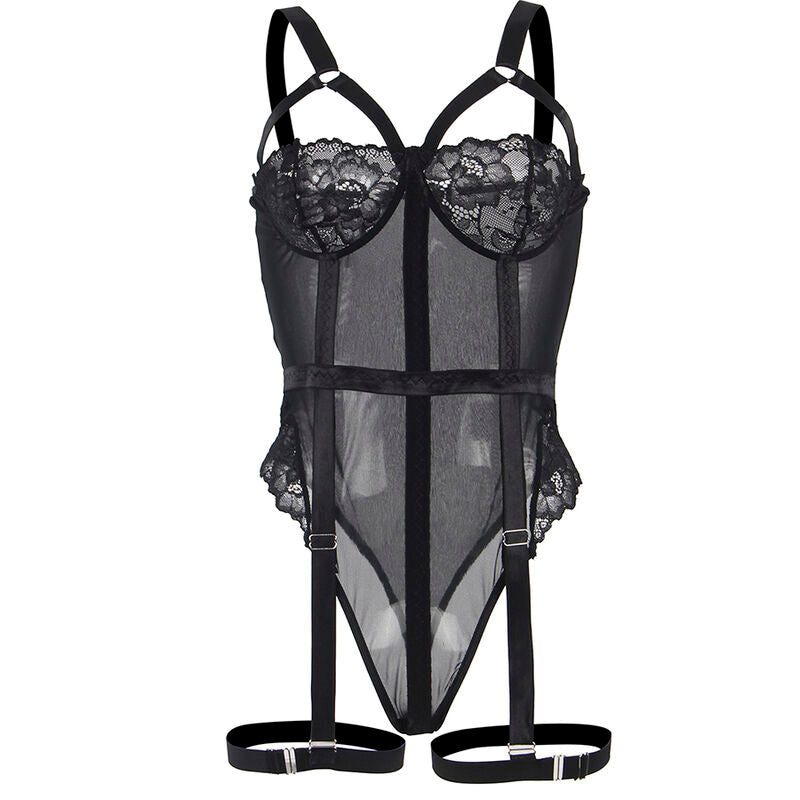 Black Lace Teddy With Garter Straps L/XL