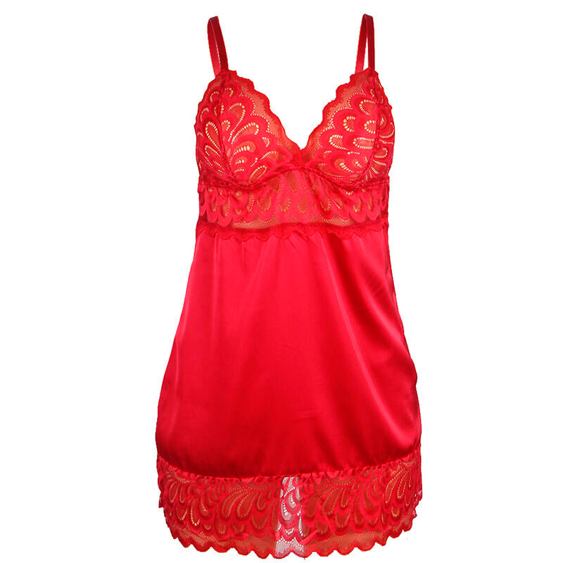 Red Satin Babydoll with Lace S/M