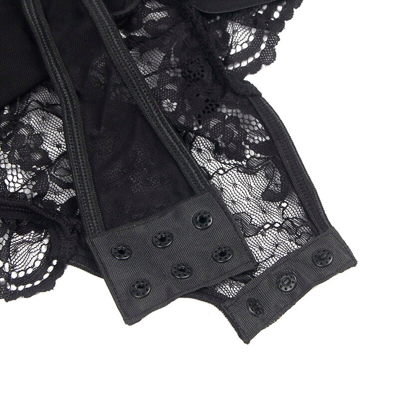 Black Lace Teddy With Garters S/M