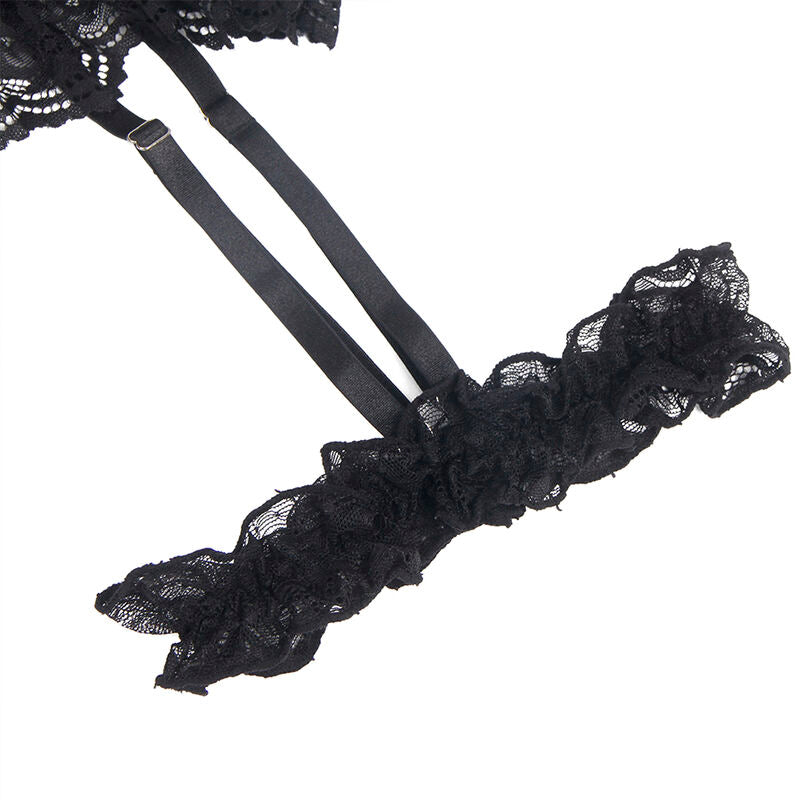 Black Lace Teddy With Garters S/M