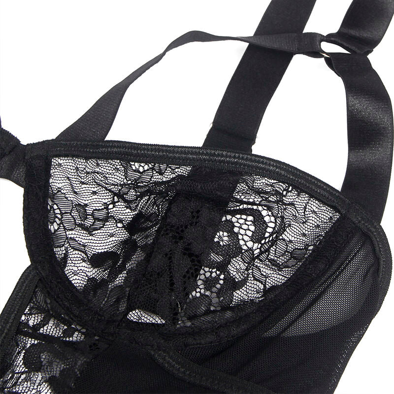 Black Lace Teddy With Garters S/M