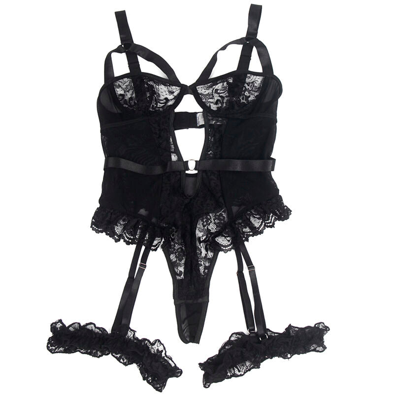 Black Lace Teddy With Garters S/M