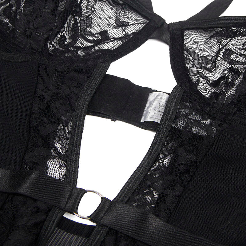 Black Lace Teddy With Garters S/M