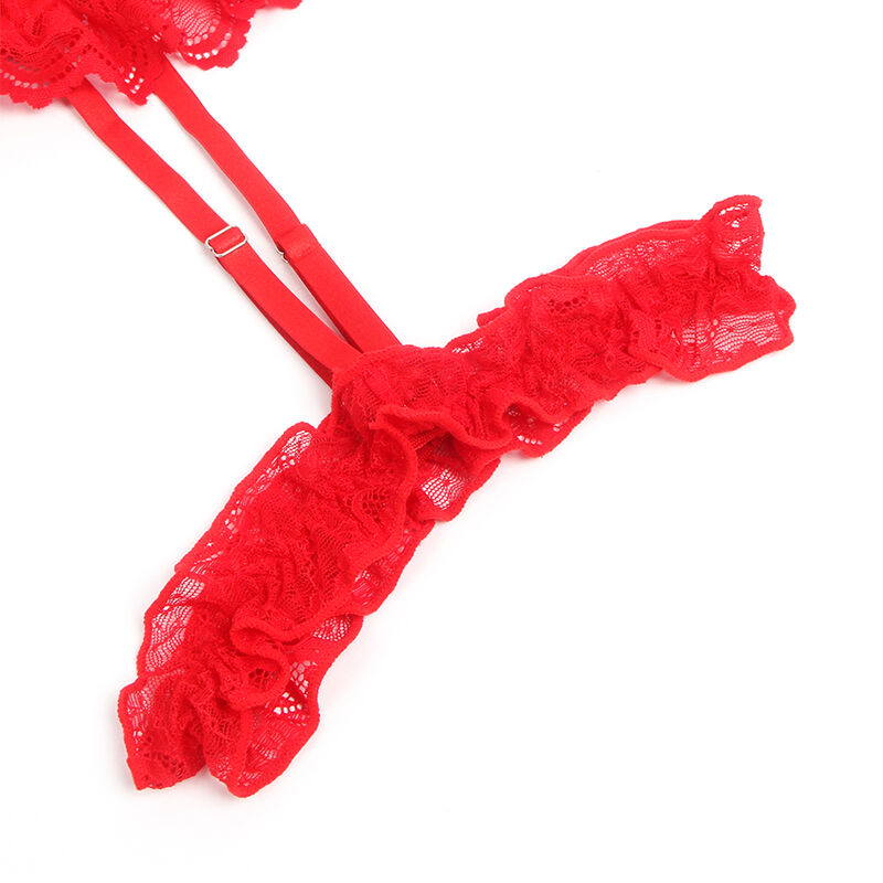 Lace Teddy with Garter Strips - Red S/M
