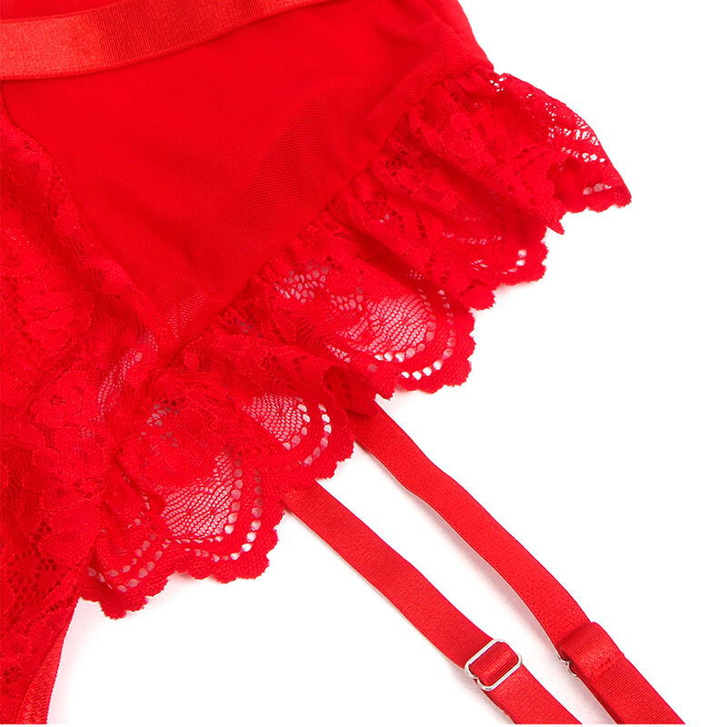 Lace Teddy with Garter Strips - Red S/M