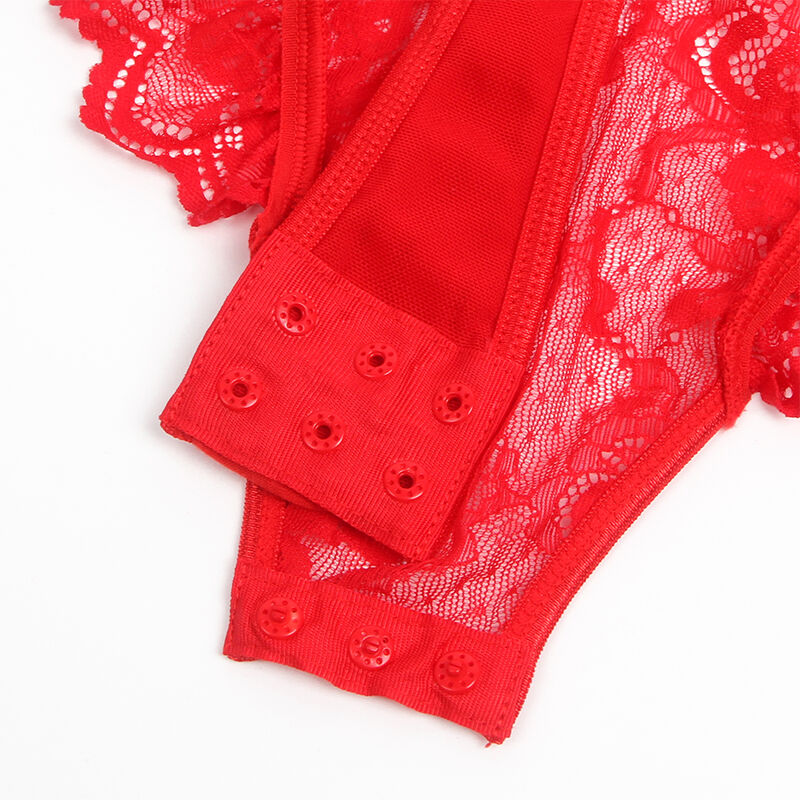 Lace Teddy with Garter Strips - Red S/M