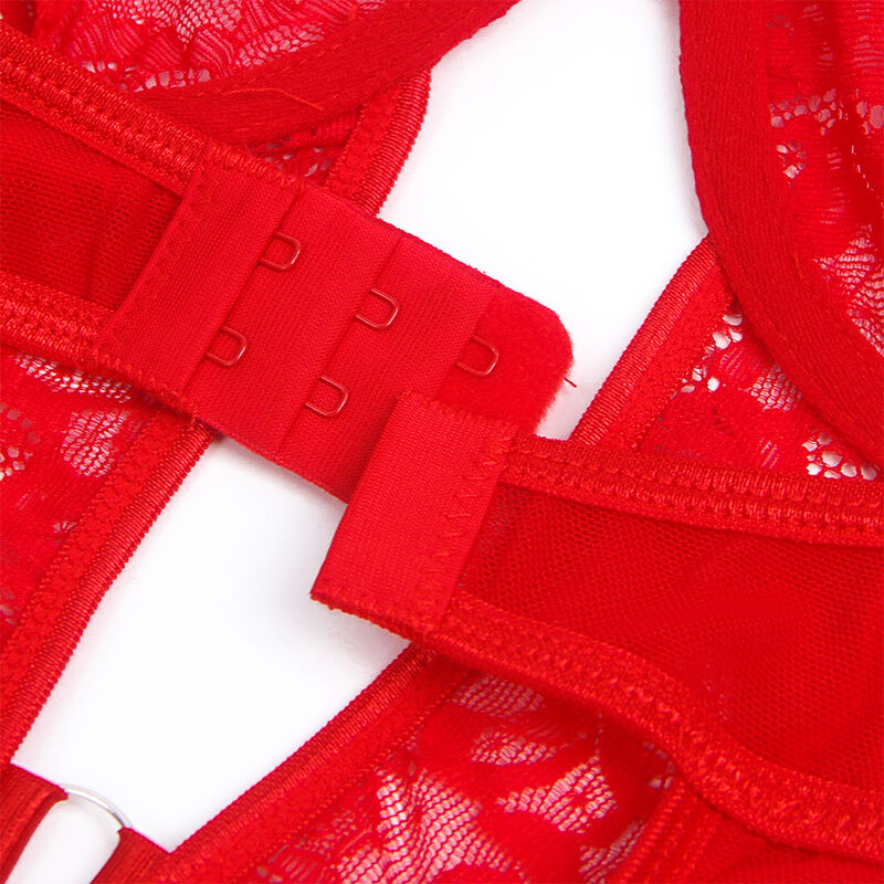 Lace Teddy with Garter Strips - Red S/M
