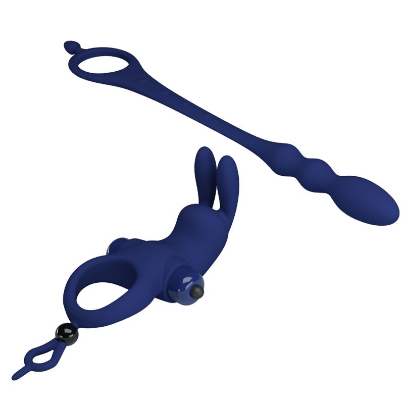 Anillo Vibrador Rabbit Ayad con Plug - Azul