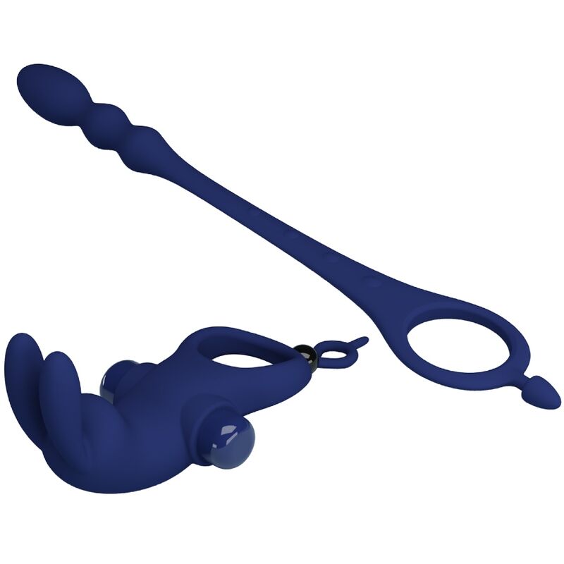 Anillo Vibrador Rabbit Ayad con Plug - Azul
