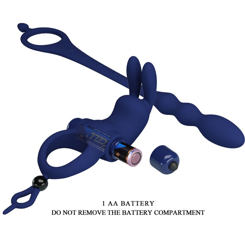 Anillo Vibrador Rabbit Ayad con Plug - Azul