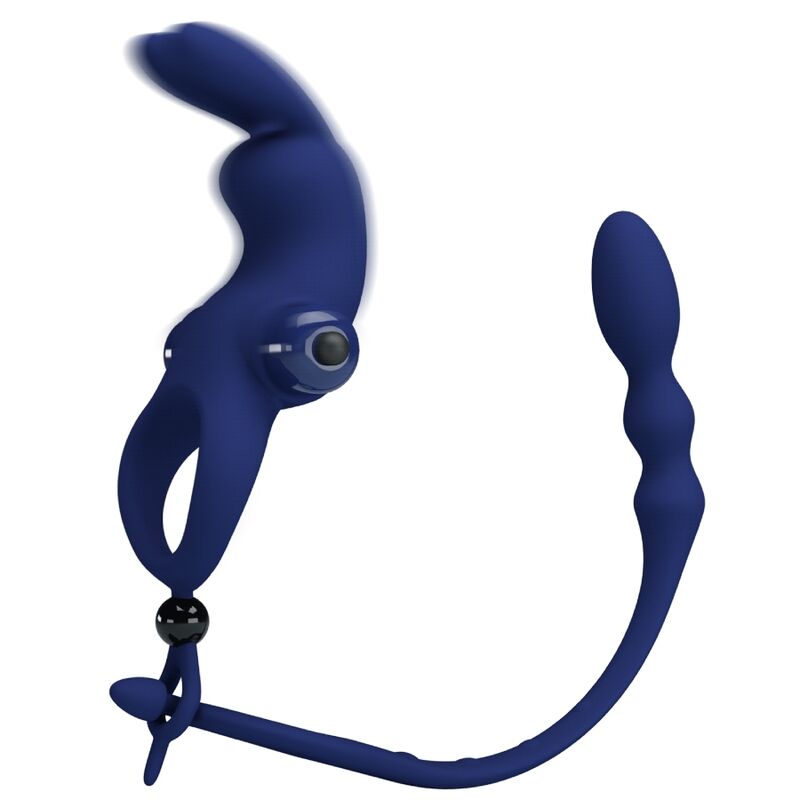 Anillo Vibrador Rabbit Ayad con Plug - Azul