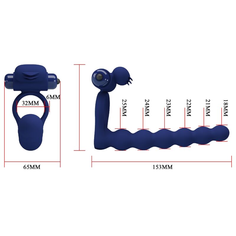 Ajmal Vibrating Ring With Anal Plug (Blue)