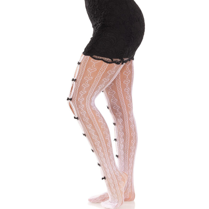 White Heart & Bow Open Crotch Stockings