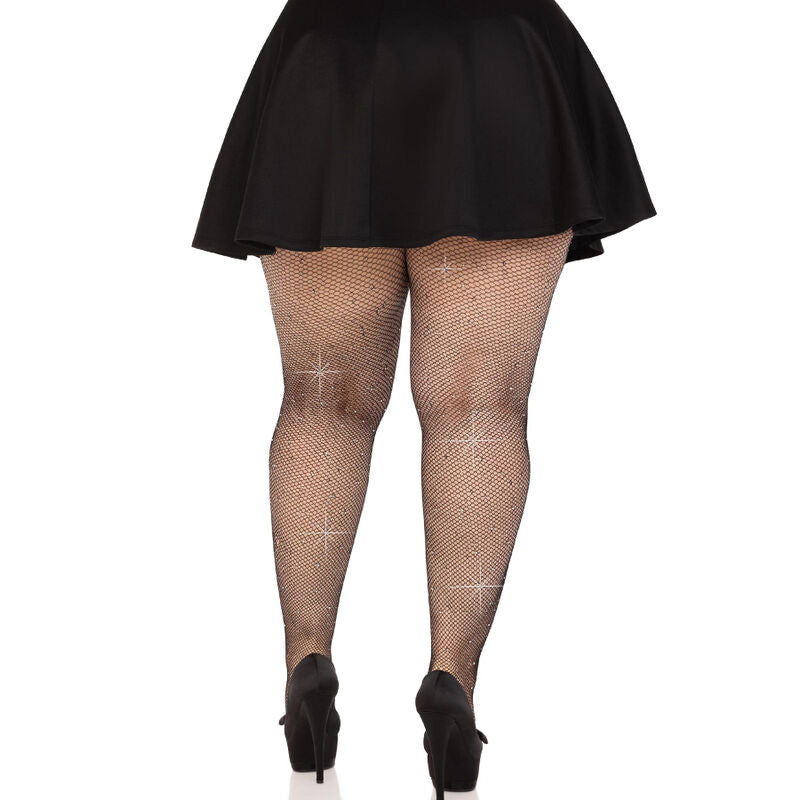 Plus Size Black Crystal Mesh Stockings