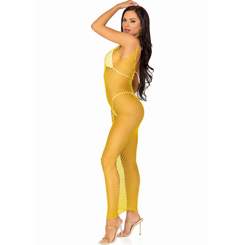 Seductive Yellow Fishnet Bodycon Dress