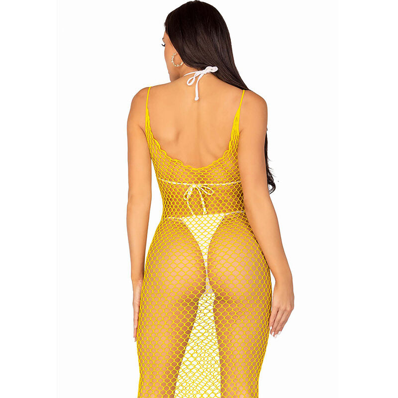 Seductive Yellow Fishnet Bodycon Dress